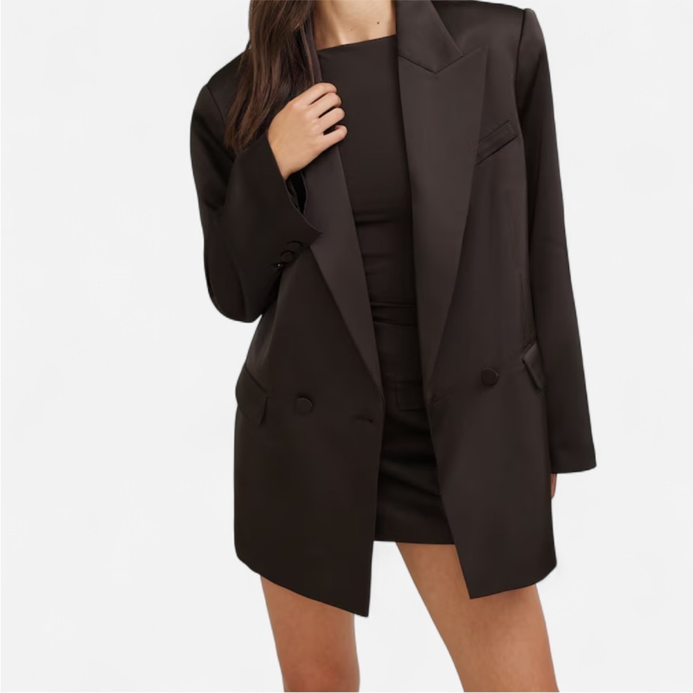 Dynamite Noa Oversized Satin Blazer Java Brown Size S/M Nwt